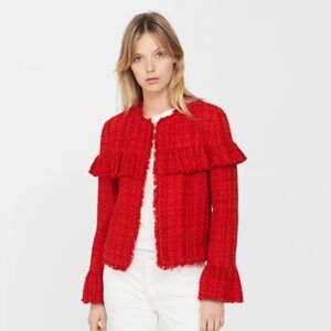 Mango Red Textured Teddy Jacket
